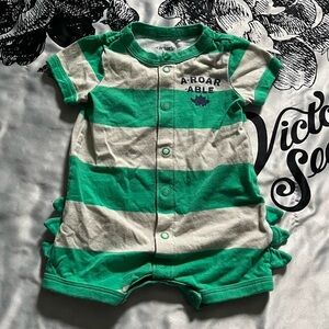 Carter’s baby boy dinosaur “A-Roar-Able” striped snap up romper
